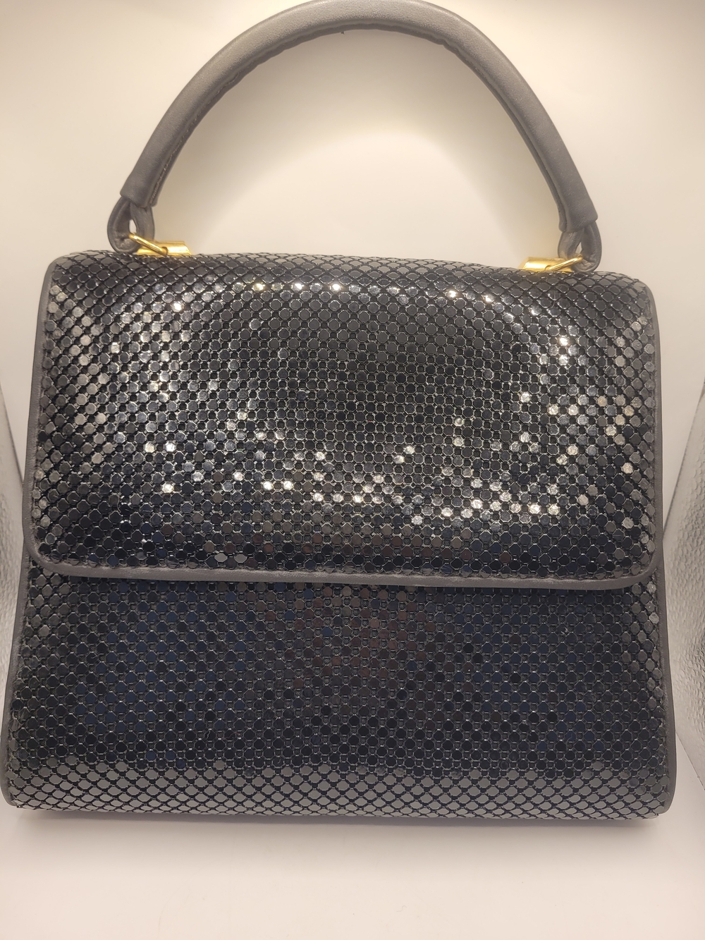 Whiting & Davis Black Glossy Snake-Scale Top-Handle Satchel
